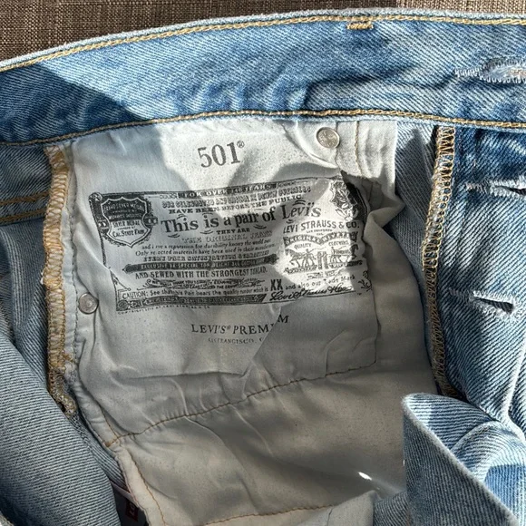 Levi's Blue Distressed Jean Shorts Frayed Hem - Picture 3 of 5